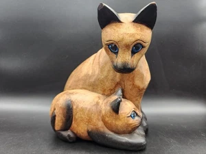 Statuina vintage in legno massello animale gatto marrone intagliato a mano 8" - Foto 1 di 12