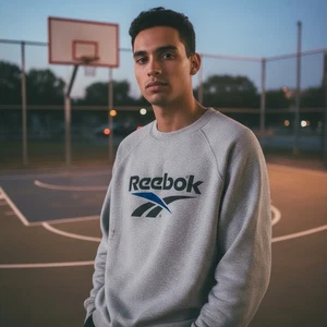 Reebok L grau Rundhalsausschnitt Athleisure Freizeit Sport Outdoor Lounge Sweatshirt LESEN - Bild 1 von 10