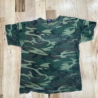 Camisa vintage Harley Davidson motocicleta hombre L camuflaje 1999-2000 Y2K Foto 1 de 4