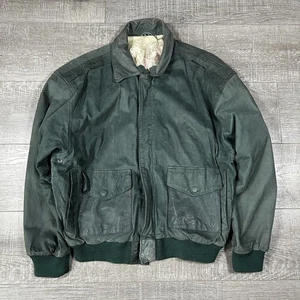 Chaqueta de bombardero de cuero verde vintage forro de mapa hecha en Corea 22x25 RN 45085 M - Imagen 1 de 8