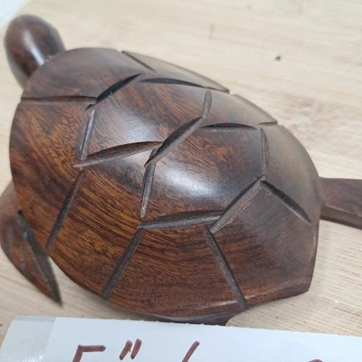 Estatuilla de tortuga de madera tallada a mano rústica decoración del hogar estante mesa acento Foto 1 de 4
