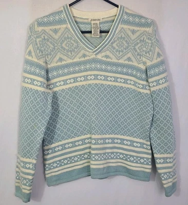 Suéter azul/blanco bebé Fair Isle mezcla de angora mediano St Johns Bay de colección para mujer Foto 1 de 4