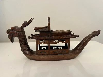 Beautiful Vintage/Antique Hand Carved Wooden Dragon Boat Ship - Image 1 of 4