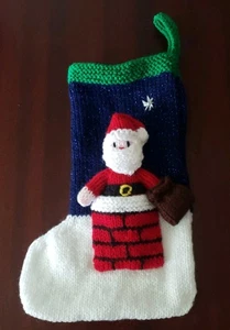 Hand Knitted Christmas Stocking with Santa - Picture 1 of 2