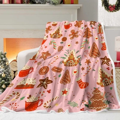 Manta de Navidad para hombre de pan de jengibre rosa 60x80 pulgadas, sofá cama decoración de invierno Foto 1 de 4