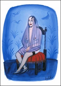 LOUSTAL AQUARELLES FEMME BLEUE TIRAGE D'ESSAI FORMAT A4 POUR  PORTFOLIO - Picture 1 of 1