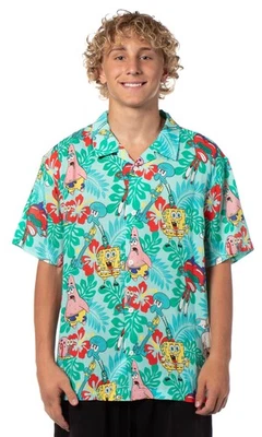 Bob Esponja Pantalones Cuadrados Hombre Personaje Floral Camisa Tejida con Botones Foto 1 de 3