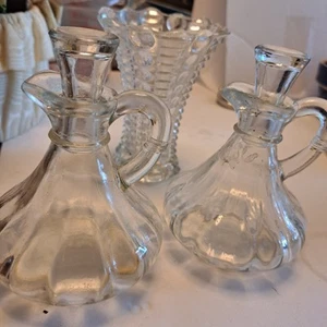 2 Cruets,small Vase Vintage Cut Glass 6 In - Picture 1 of 9
