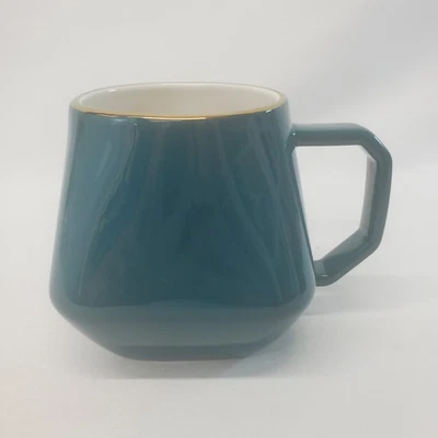 Nueva taza de té de café verde azulado geométrico umbral 16 OZ gres borde dorado verde Foto 1 de 4