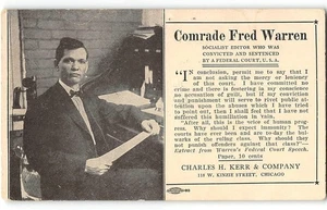 Seltene Postkarte 1913 Genosse Fred Warren Verurteilter Sozialist Redakteur Gerichtsrede - Bild 1 von 2