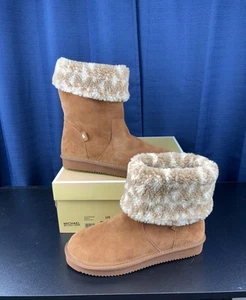 Botín Michael Kors JULIA imitación gamuza/oveja negro/rosa/marrón nuevo en caja - Imagen 1 de 10