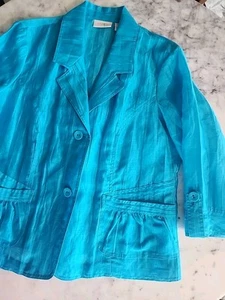 Camicia Chico's manica 3/4 cotone davanti senza ferro 100% lino turchese taglia 2 (L) - Foto 1 di 7