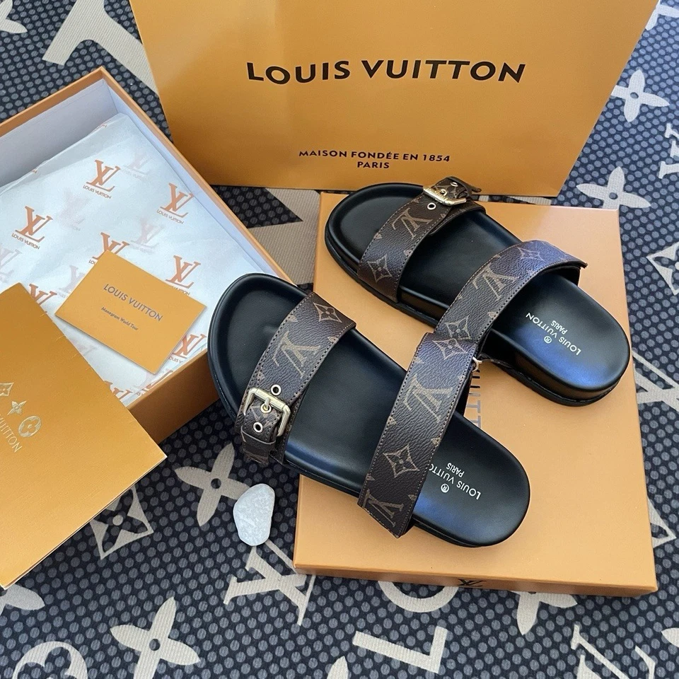 Sandalias de mula planas Louis Vuitton Bom Dia marrón con monograma y hebilla (38) EU US (7.5 8) Foto 1 de 3