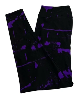 Leggings LuLaRoe TC Alto Curvilíneo Tie Dye NEGRO PÚRPURA Salpicaduras Graffiti Elásticos Foto 1 de 4