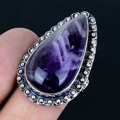 Кольцо ручной работы с шевроном аметистом покрытие серебро 925 размер США 9 - Изображение 1 из 3
