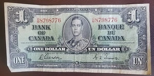 Canada 1937 One Dollar $1 Circulated Note, Gordon & Towers, P-58 - Picture 1 of 2