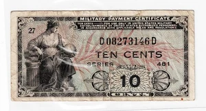 USA/MPC 1948 Series of 481 Plate # 27 Ten Cent Circulated Military Script - Picture 1 of 2