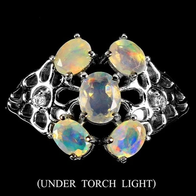 Anello in argento sterling 925 ovale opale di fuoco gemma naturale gioiello... - Immagine 1 di 4