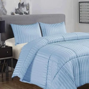 Juego de edredón a rayas damasco de 3 piezas azul medio de Ramesses - Imagen 1 de 4