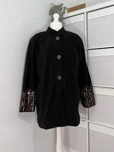 Bob Mackie Wearable Art Fleece Jacke Mantel Größe 2x schwarz Pailletten gefüttert neu mit Etikett - Bild 1 von 8
