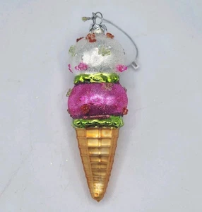 Cono de helado de vidrio soplado adorno de Navidad - Imagen 1 de 3