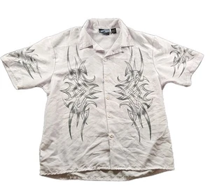 Camicia VINTAGE Zaffiro Lounge Taglia XL Bianco Grigio Fiamma Bottoni Y2K Anni 90 Grunge - Foto 1 di 8