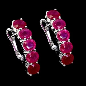 925 Sterling Silver Earrings Oval Ruby Gemstone Jewelry - Picture 1 of 13