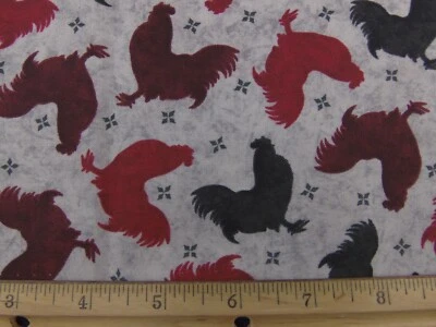 Color Bakery Roosters on Gray for Quilting Treasures/1yd./New/100% Cotton Fabric - Image 1 of 2