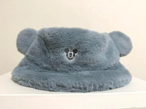 Tokyo Disney Resort Mickey Ears Fluffy Bucket Hat Blue Japan Used - Picture 1 of 3