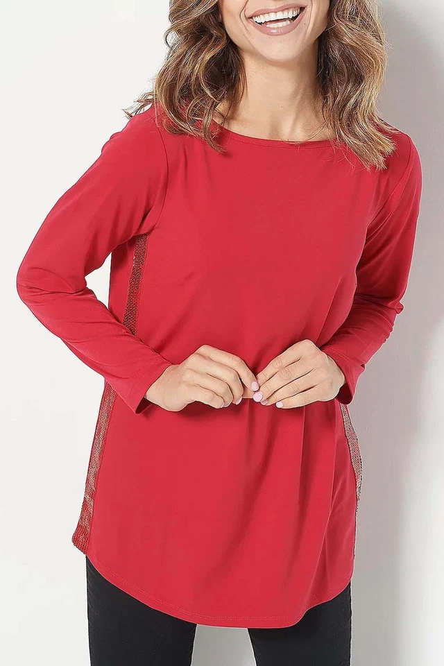 Top tejido Joan Rivers Luxe con detalle de lentejuelas carmesí Foto 1 de 1