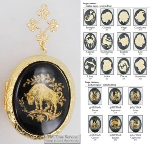 Large oval locket, zodiac/astrology cameos, metal connectors & necklace options - Picture 1 of 4