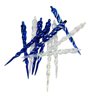 5" Plastic Twist Icicle Christmas Tree Ornaments Metallic Blue Iridescent Clear - Picture 1 of 4