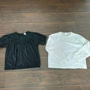 NEW Zara Girls Short Sleeves Crochet Top and White Long Sleeve Tshirt Bundle - Picture 1 of 7