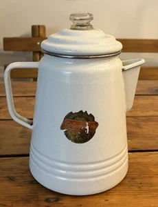 Caffettiera vintage Coleman vetro bianco TOP doppio strato smalto SMALTO - Foto 1 di 11