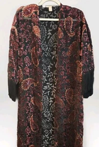Crushed Velvet Burnout Lg Fringe Duster Stevie Nicks Whimsy Goth Art Deco 75 - Picture 1 of 10