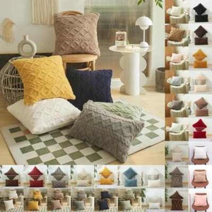 Funda de cojín a cuadros geométricos de felpa del Reino Unido sofá funda de almohada difusa decoración del hogar - Imagen 1 de 54