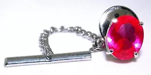10x8 Oval Lab Corrundum Ruby Gemstone Gem Sterling Silver Tie Tack ESTT330/9723 - Picture 1 of 2