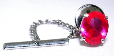 10x8 Oval Lab Corrundum Ruby Gemstone Gem Sterling Silver Tie Tack ESTT330/9723 - Image 1 of 2