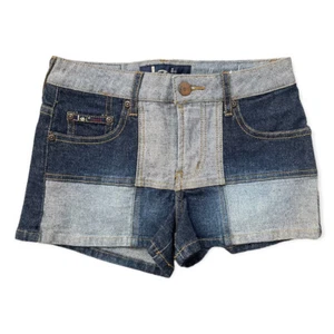 L.E.I. Jeans Girl’s Blue Patchwork Colorblock Y2K Denim Jean Shorts Size 8 - Picture 1 of 10