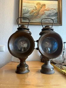 2 Antike Lampen Kutscherlampe Eisenbahnerlampe Dekoration Antik Lampe - Bild 1 von 15