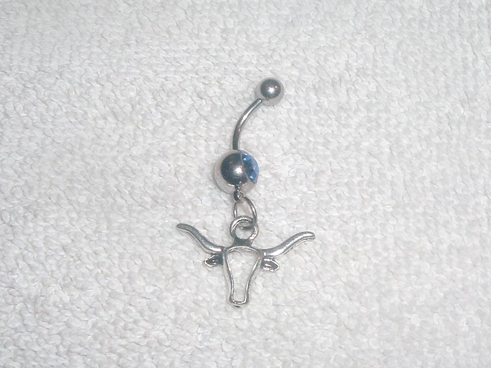 Dije calavera toro Longhorn ombligo ombligo anillo cuerpo joyería cabeza de vaca Foto 1 de 1