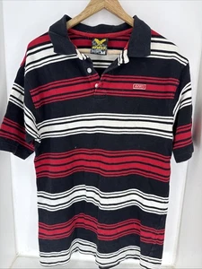 Vintage y2k Avirex Striped Polo Shirt White & Red Hip Hop 90s Rap Grunge M - Picture 1 of 3