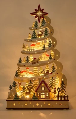 Árbol de Navidad troquelado de madera Martha Stewart 16 pulgadas iluminado exhibición navideña NUEVO Foto 1 de 4