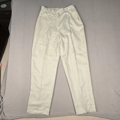 Lauren Ralph Lauren Petite 12P Womens Linen Pants Cream High Rise Lined Trousers - Image 1 of 4