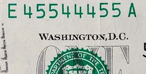 2017A Binary E45544455A 4 Of A Kind 5s + 4's Fancy Serial Number $1 Dollar Bill - Picture 1 of 3