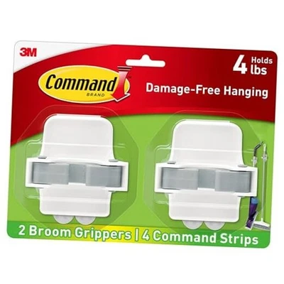  Pinzas para escoba y fregona, 2 perchas y 4 tiras, daños 2 pinzas para escoba blancas Foto 1 de 4