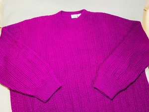 Himalaya ~ Made in USA ~ Maglione a maglia grossa con cavi magenta scuro vintage 1XL-BIG - Foto 1 di 12