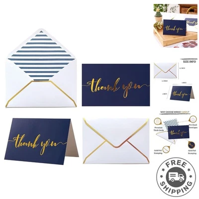 Роскошные темно-синие благодарственные карточки - упаковка 36 шт. с золотой фольгой в прочной коробке для хранения - Изображение 1 из 4