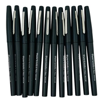 12 Pens Paper Mate Flair Black Felt Tip Pens 0.7mm - No Box