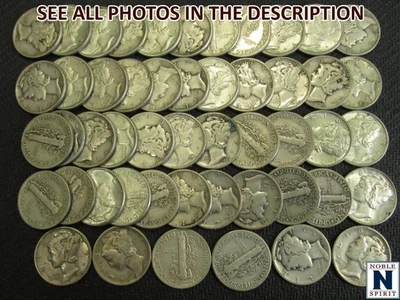 NobleSpirit (SK) Desirable $5 FV 1943 - 1945 90% Silver Mercury Dime Mixed Roll - Image 1 of 4